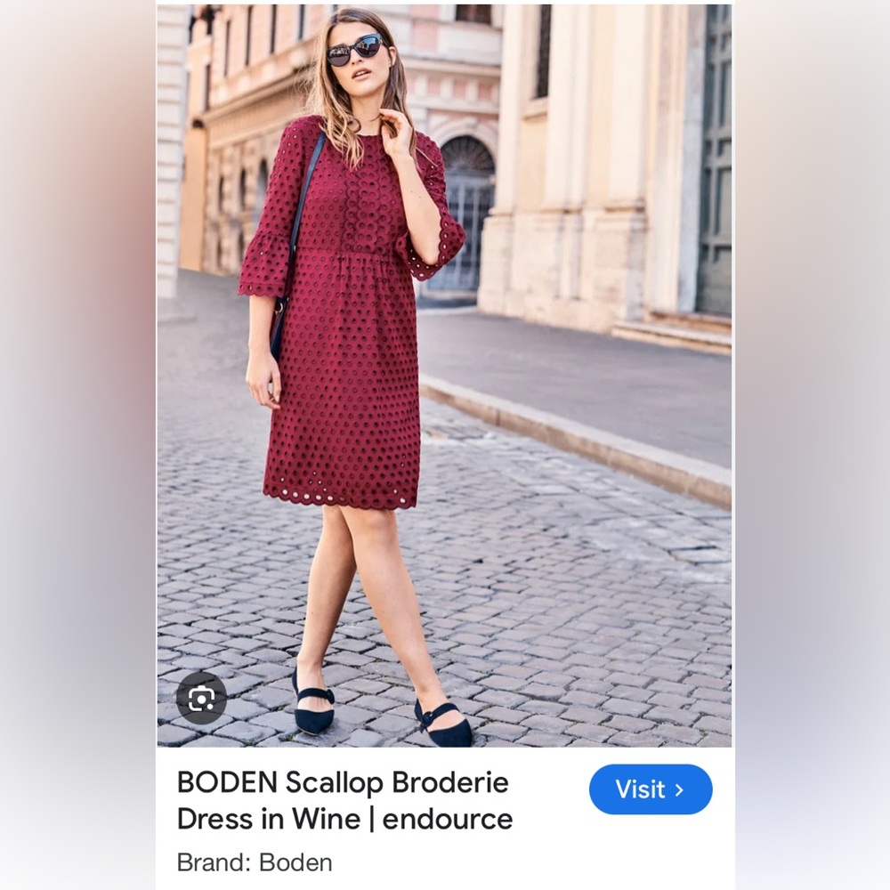 BODEN Scallop Broderie Dress in wine